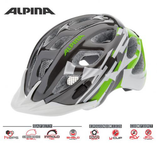 detská cyklistická prilba ALPINA Rocky titánovo-zeleno-biela - Kliknutím na obrázok zatvorte -